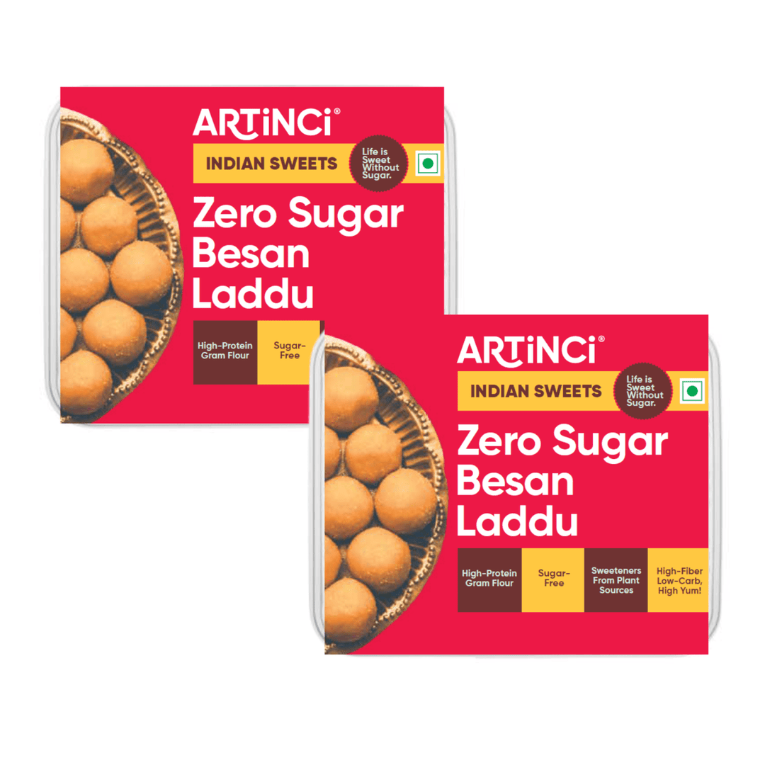Besan Laddu (200gms) | Made with Pure desi ghee | Low carb, Sugar Free - Artincisugar - freediabetic - friendlyweightloss