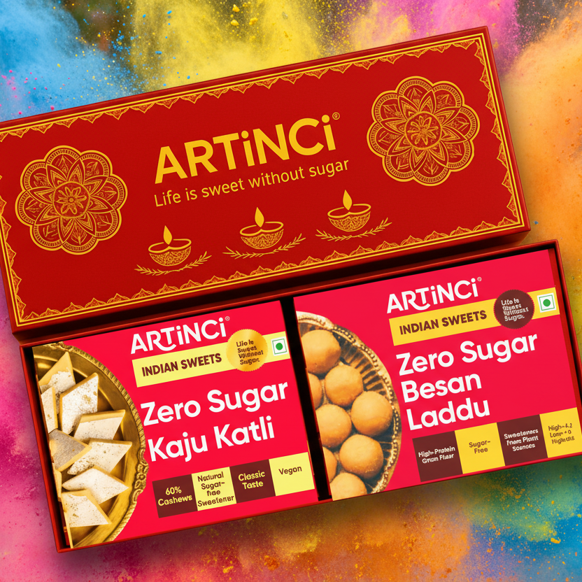 ARTiNCi Indian sweets packaging with candles in the background