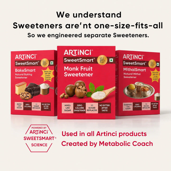 three sweeteners bakesmart, mithaismart, monk fruit
