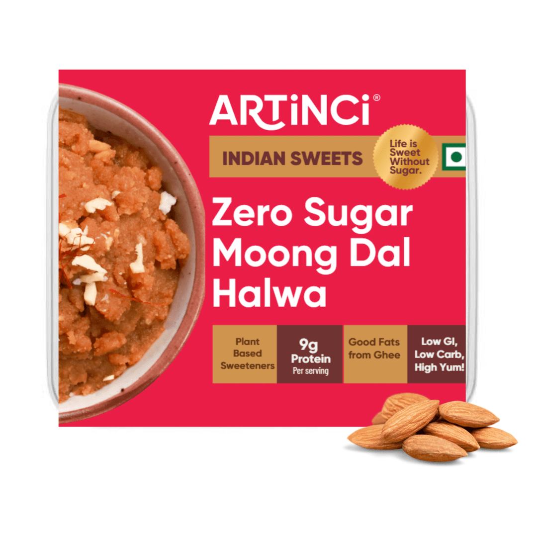 Pure Ghee Moong Dal Halwa | High Protein | Sugar Free, Diabetic Friendly - Artincisugar - freediabetic - friendlyweightloss