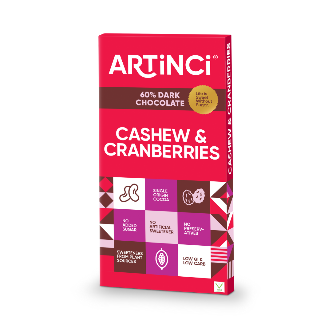 sugar free chocolate cashew cranberry artinci