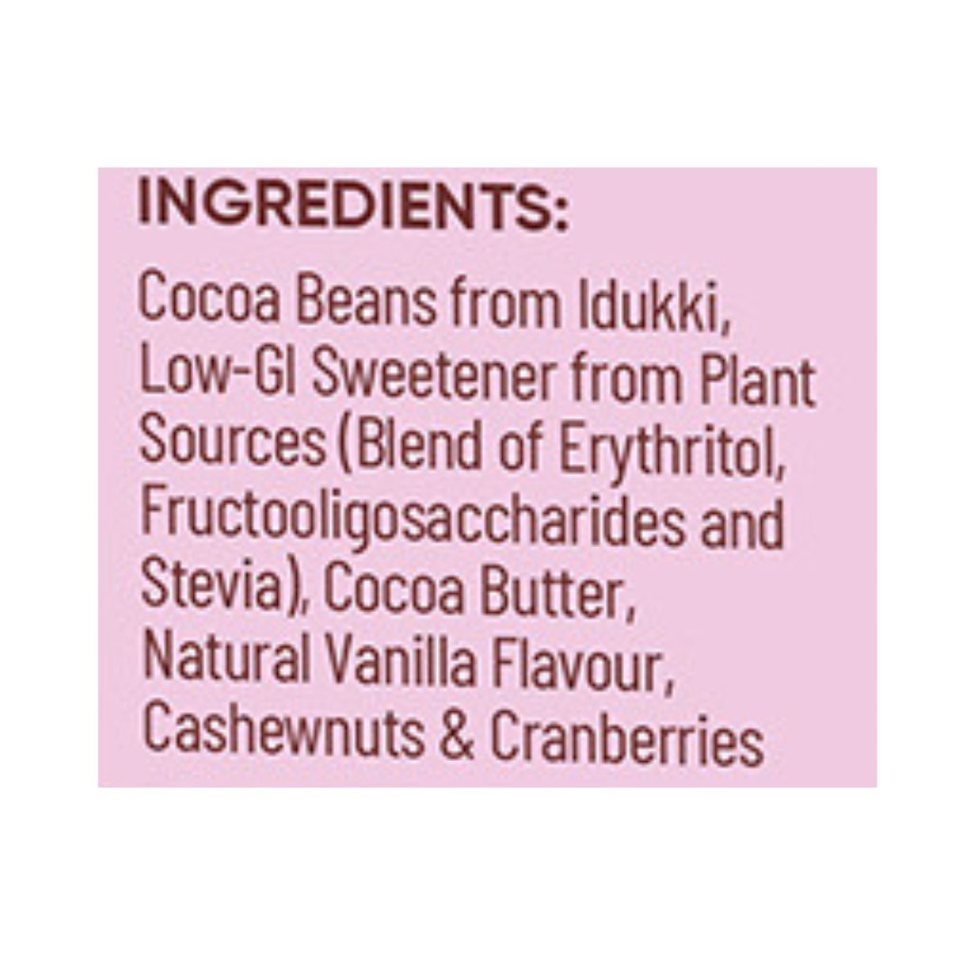 Sugar Free Cashew And Cranberries Chocolate Bar Ingredients